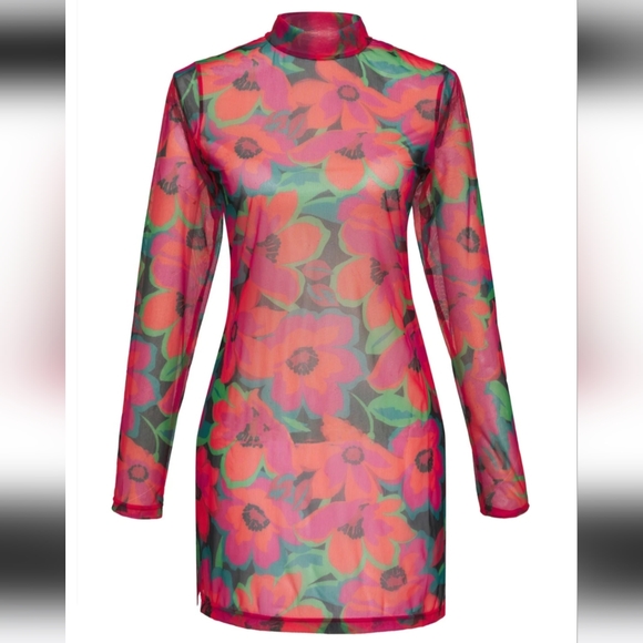 New Sanctuary Mock Neck Swim Cover Dress with Side Slits Savage Gardener - Picture 3 of 7